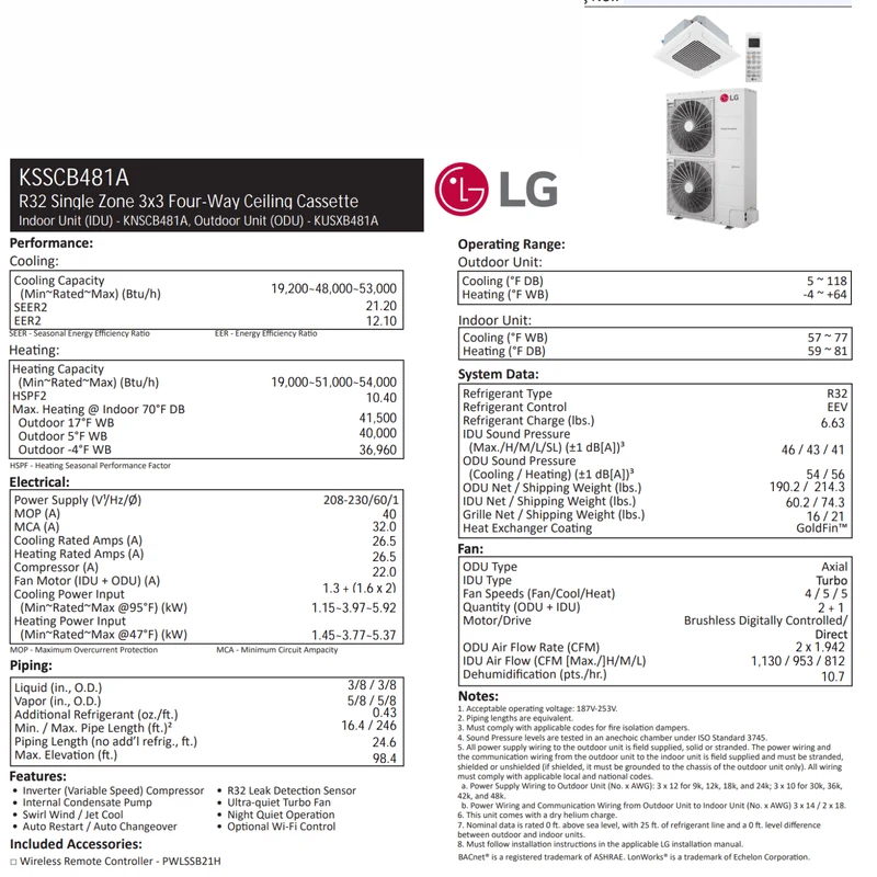 LG : Plafonnier de type cassette 3x3 | 48 000 BTU
