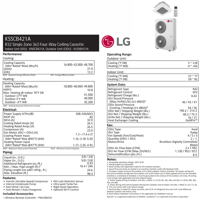 LG : Plafonnier de type cassette 3x3 | 42 000 BTU