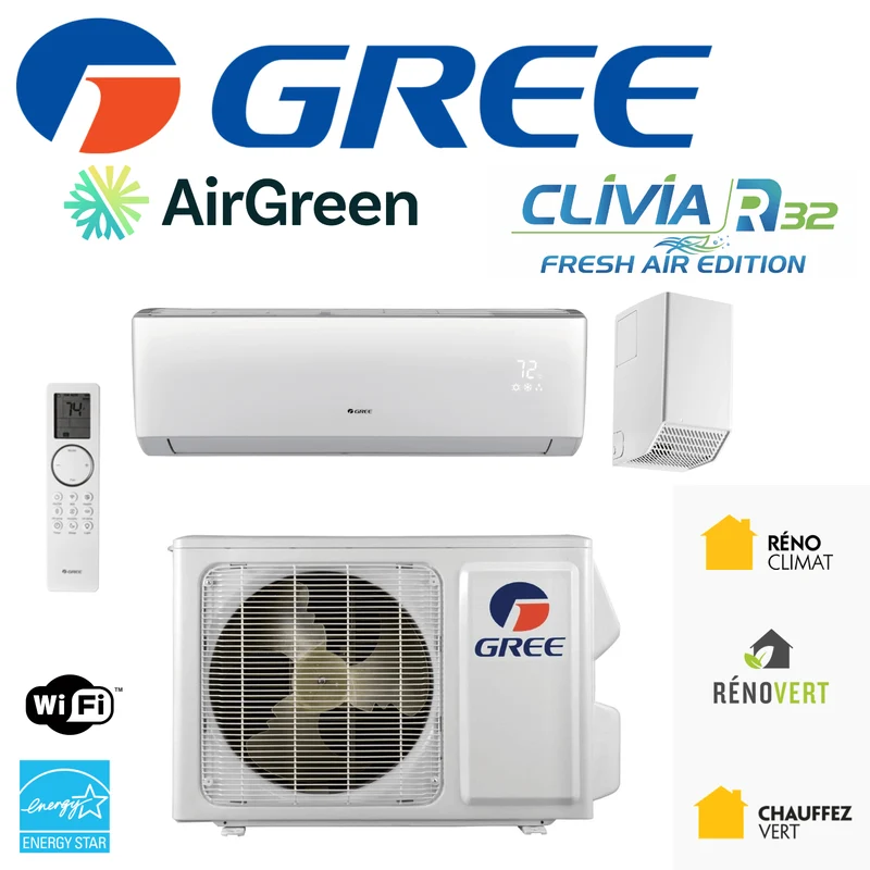 Thermopompe Murale Gree Clivia FRESH AIR R32 | 18 000 BTU | Montréal, Laval, Longueuil, Rive Sud & Rive Nord
