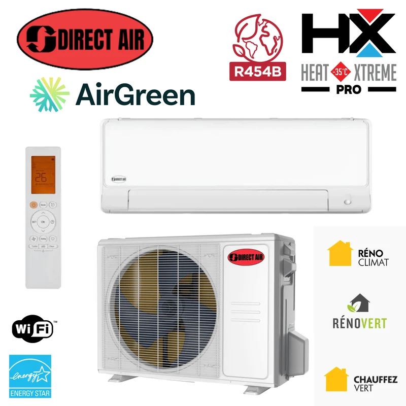 Thermopompe Murale DIRECT AIR HEAT XTREME PRO R-454B | 18000 BTU -35°C