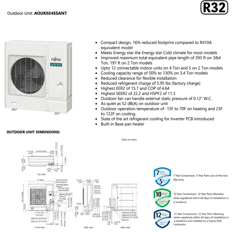 FUJITSU AIRSTAGE J-7S Mini-VRF | 24000 BTU - 1 Zone R32