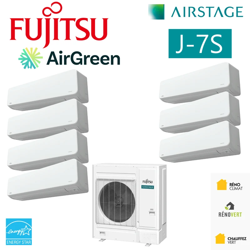 FUJITSU AIRSTAGE J-7S VRF R32 | 48000 BTU - 7 Unités Intérieures