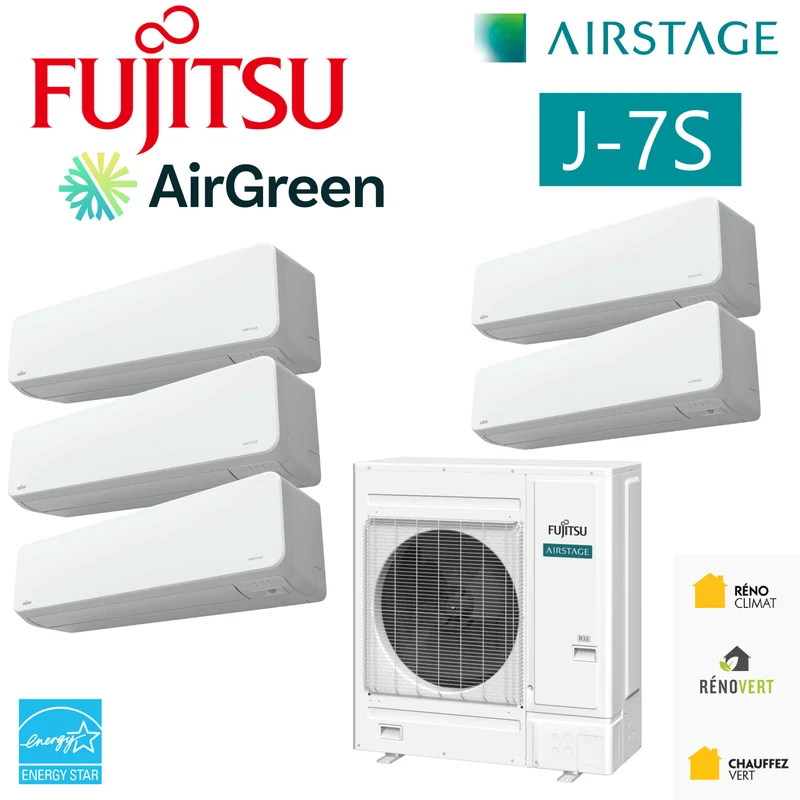 FUJITSU AIRSTAGE J-7S VRF R32 | 48000 BTU - 5 Unités Intérieures