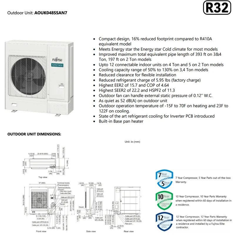 FUJITSU AIRSTAGE J-7S VRF R32 | 48000 BTU - 11 Unités Intérieures