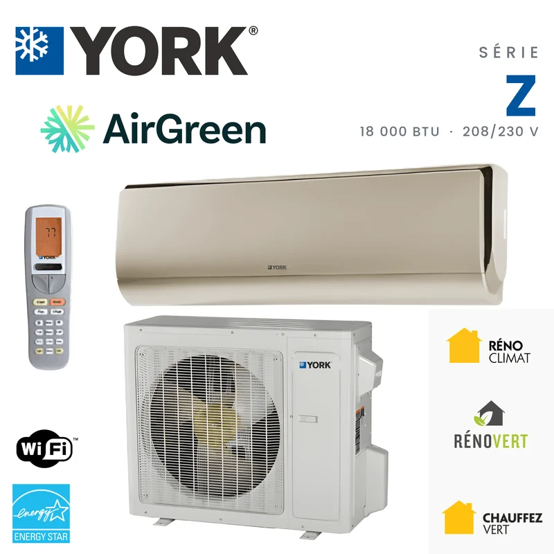 Thermopompe Murale YORK Série Z 28 SEER | 18000 BTU | Montréal, Laval, Rive Sud