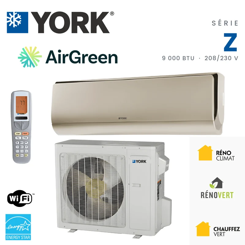 Thermopompe Murale YORK Série Z 28 SEER | 9000 BTU | Montréal, Laval, Rive Sud