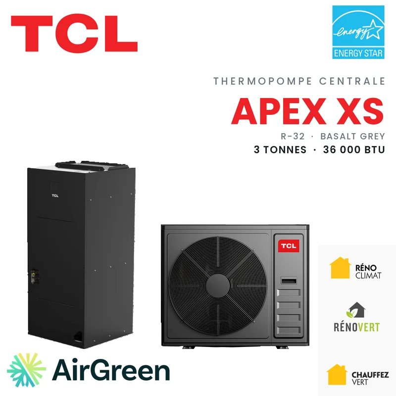 Thermopompe Centrale TCL APEX XS (Noir) | 3 Tonnes - 36000 BTU