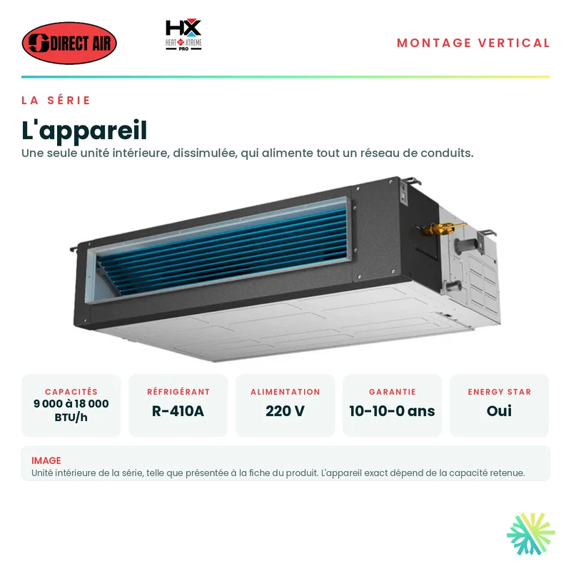Thermopompe Conduits Gainables (Vertical) DIRECT AIR HEAT XTREME PRO | 9000 BTU