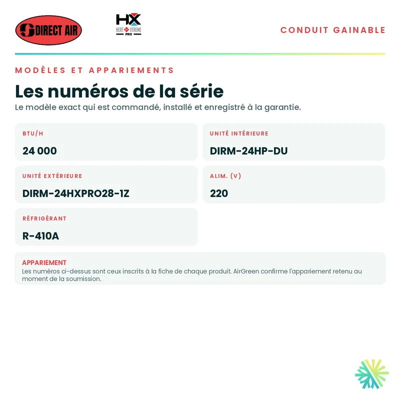 Thermopompe Conduits Gainables DIRECT AIR HEAT XTREME PRO | 24000 BTU