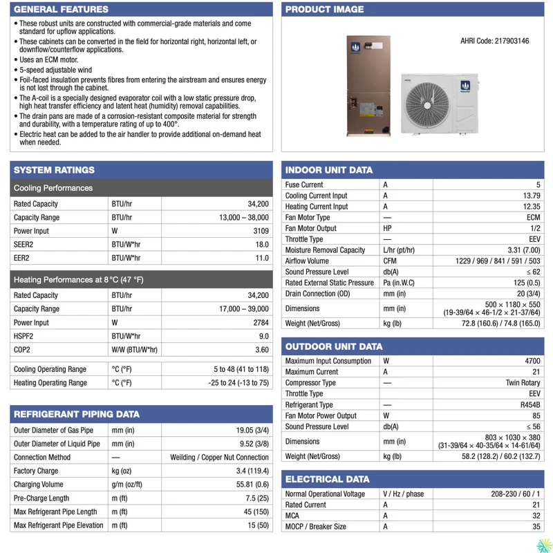 Thermopompe Centrale FORESTAIR E-TECH+| 3 Tonnes - 36 000 BTU