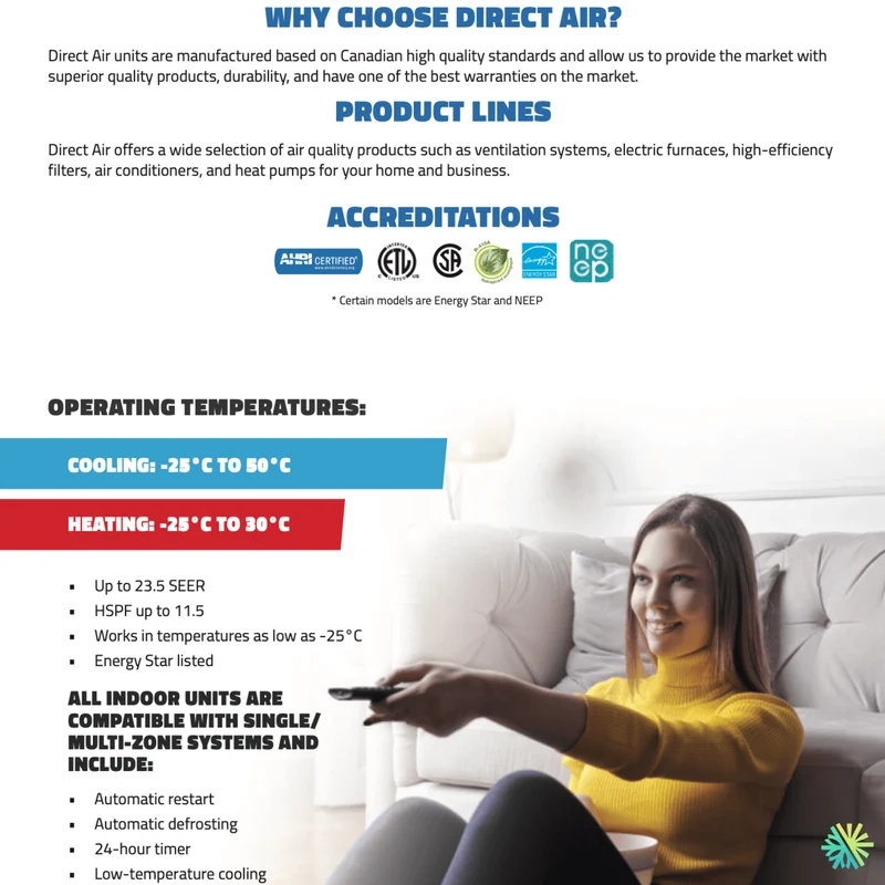 Thermopompe 3-Têtes DIRECT AIR DA25 (-25°C) | Ext : 27000 BTU