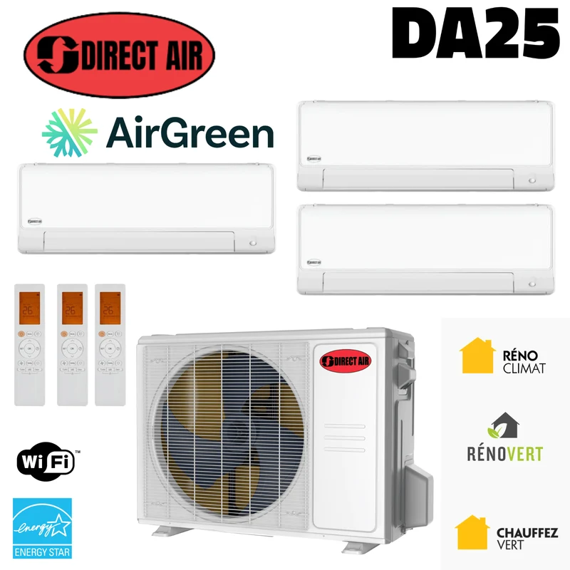 Thermopompe 3-Têtes DIRECT AIR DA25 (-25°C) | Ext : 36000 BTU