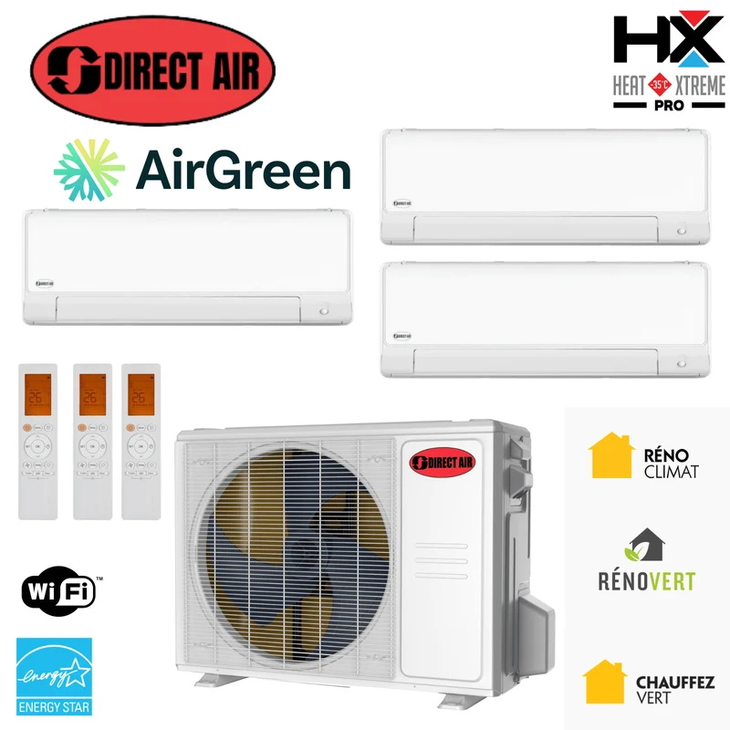 Thermopompe 3-Zones DIRECT AIR HEAT XTREME PRO (-35°C) | Ext : 36000 BTU