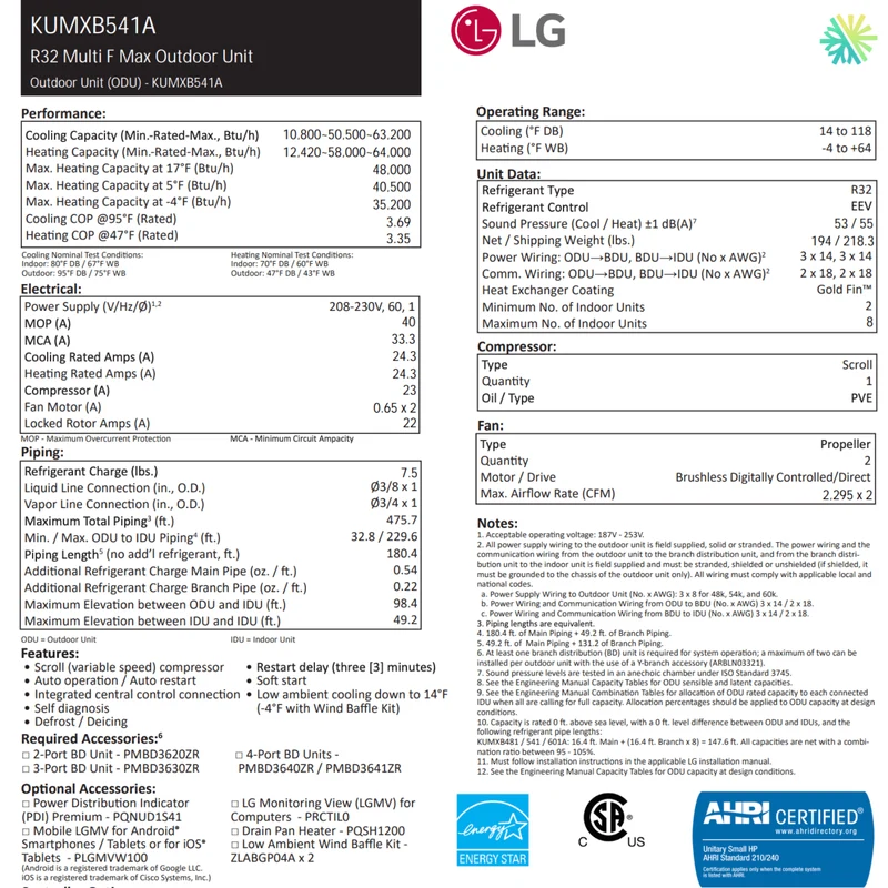 Thermopompe 3-Zone LG MULTI F MAX R32 | Compresseur 54000 BTU