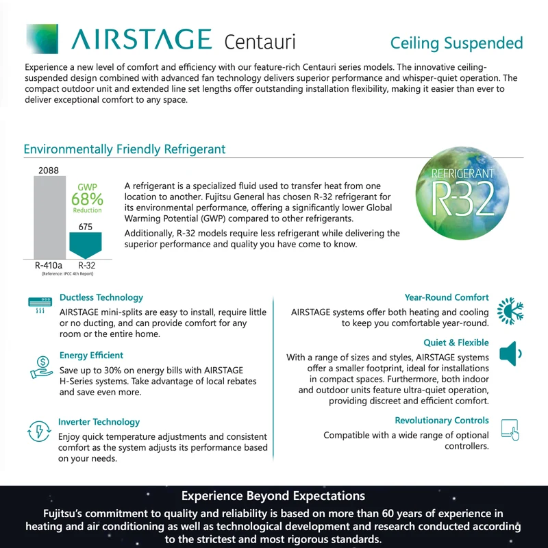 Thermopompe FUJITSU Centauri | Système Suspendu au plafond | 24000 BTU