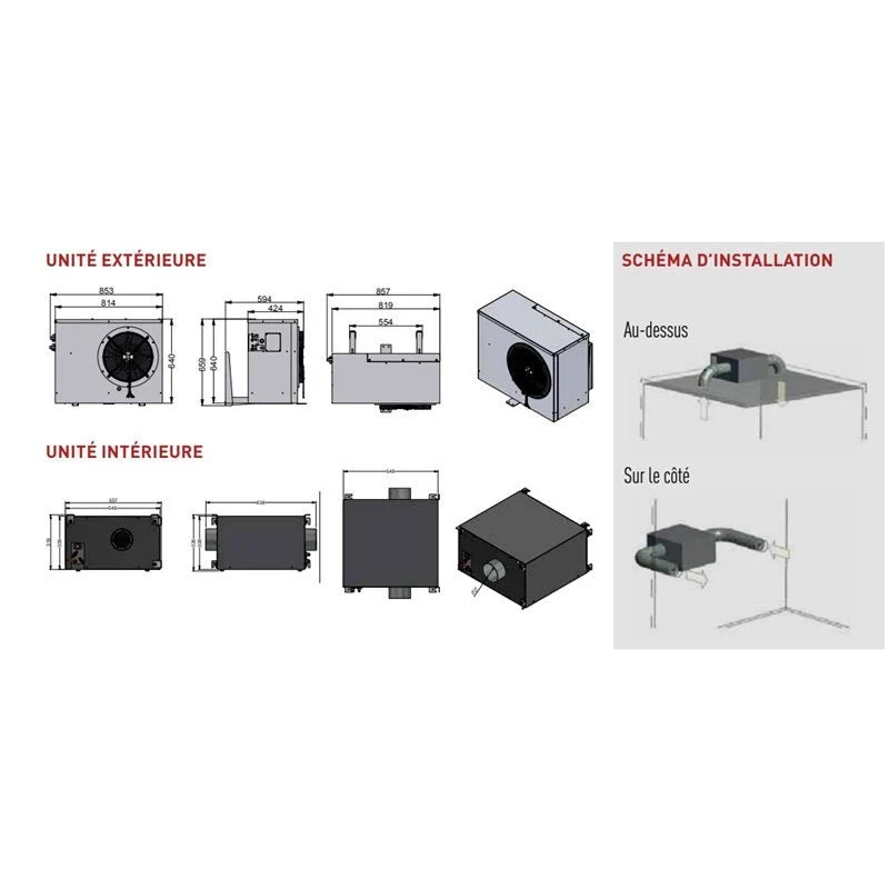 Climatiseur split avec évaporateur gainable à raccorder sur place - 40 m³