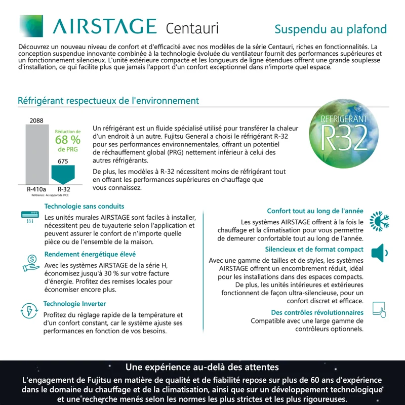 Thermopompe FUJITSU Centauri | Système Suspendu au plafond | 18000 BTU