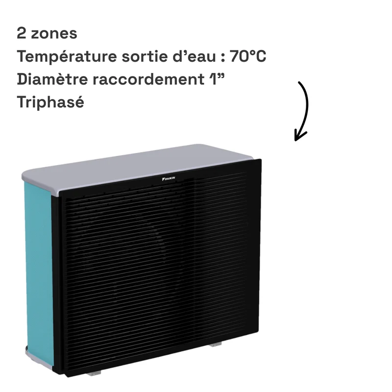 Pompe à chaleur air-eau Daikin Altherma 3 H HT F Taille 14 - 2 zones - ECS 230L - Triphasé