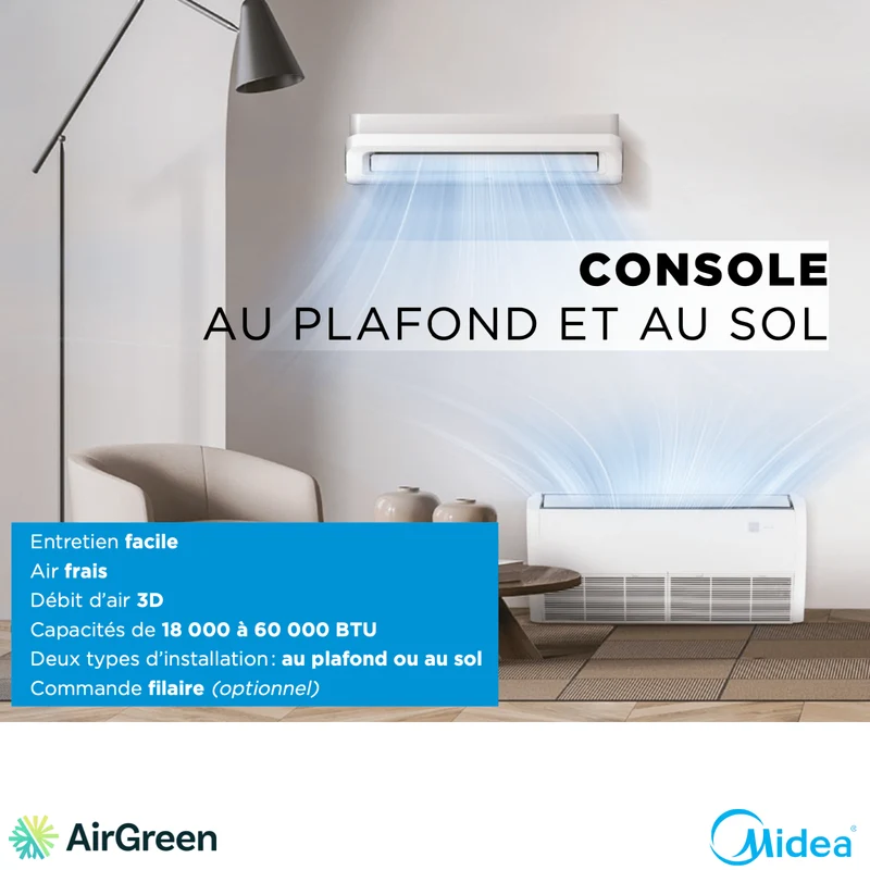 MIDEA - Console au Plafond/Sol - Thermopompe | 24 000 BTU