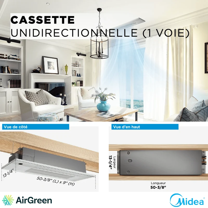 MIDEA - Cassette de Plafond 1 Voie (Thermopompe) | 9 000 BTU - R454B