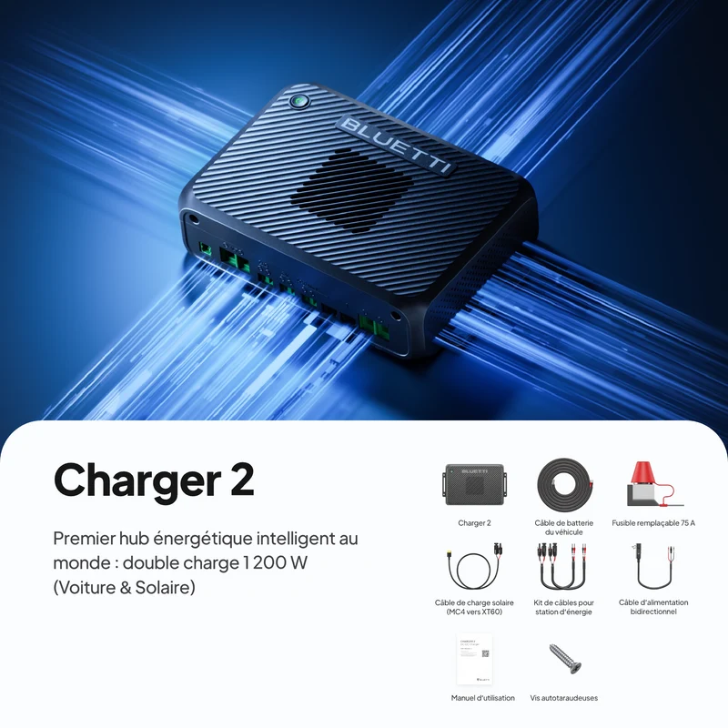 BLUETTI Charger 2 | Chargeur DC double 1 200 W pour alternateur et solaire (amazon)