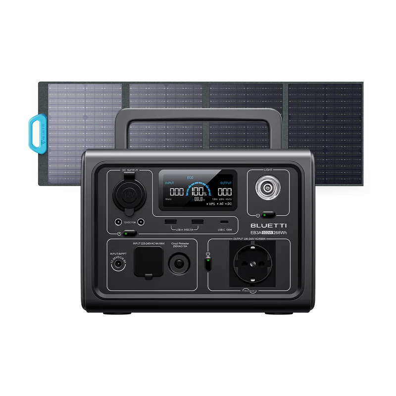 BLUETTI EB3A + PV120S | 600 W, 268 Wh, 120W Kit solaire
