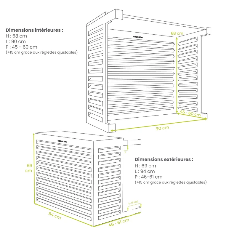 Cache climatiseur et pompe à chaleur Decoclim Alu taille S blanc RAL 9010
