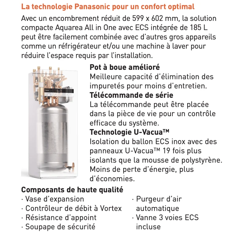 Pompe à chaleur air-eau Panasonic Aquarea T-CAP R290 All in One 185 L - 12 kW Triphasé série M