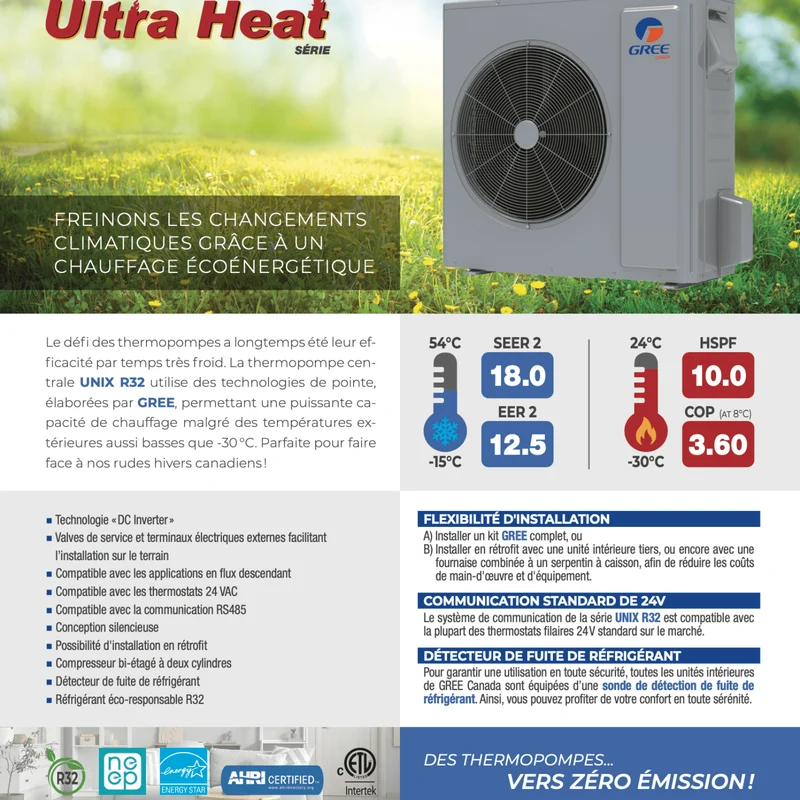 Thermopompe Centrale "ADD-ON" GREE UNIX R32 | 3T | Serpentin en caisson