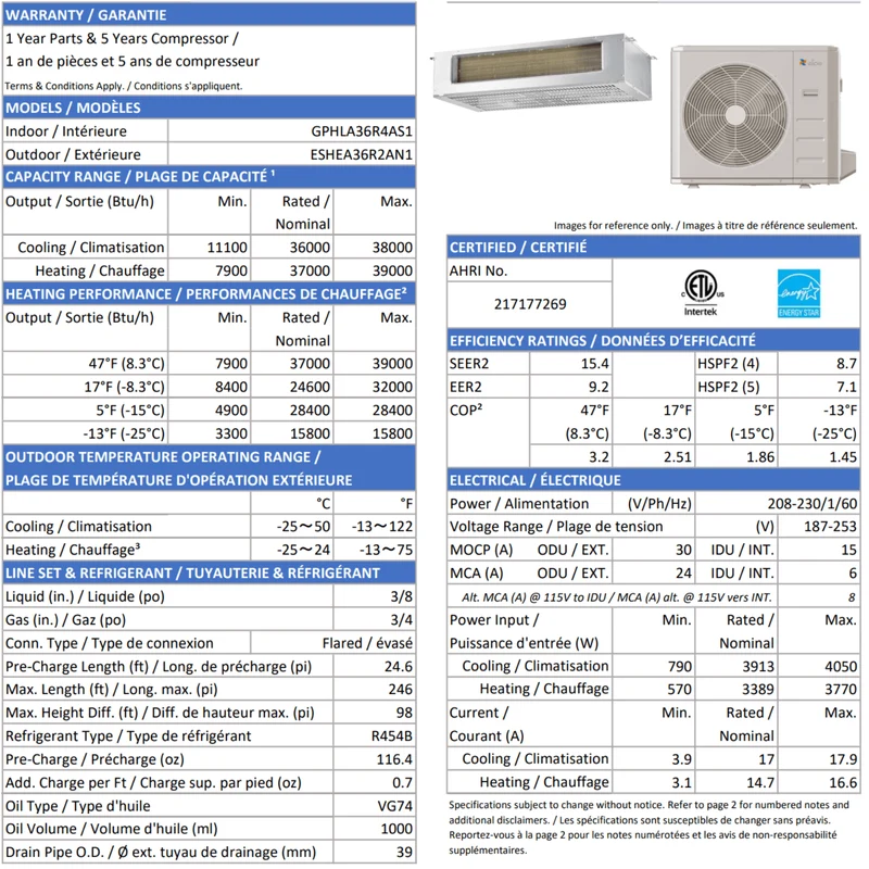 Ventilo-convecteur extra-plat (Pancake) de thermopompe ELIOS | 36 000 BTU