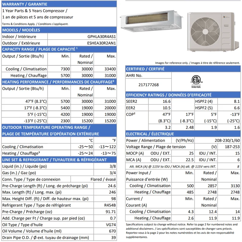 Ventilo-convecteur extra-plat (Pancake) de thermopompe ELIOS | 30 000 BTU