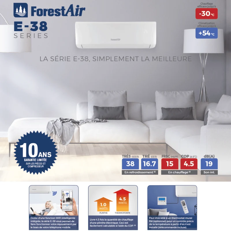 Thermopompe FORESTAIR E-38 | 18 000 BTU | Installation Laval & Montréal