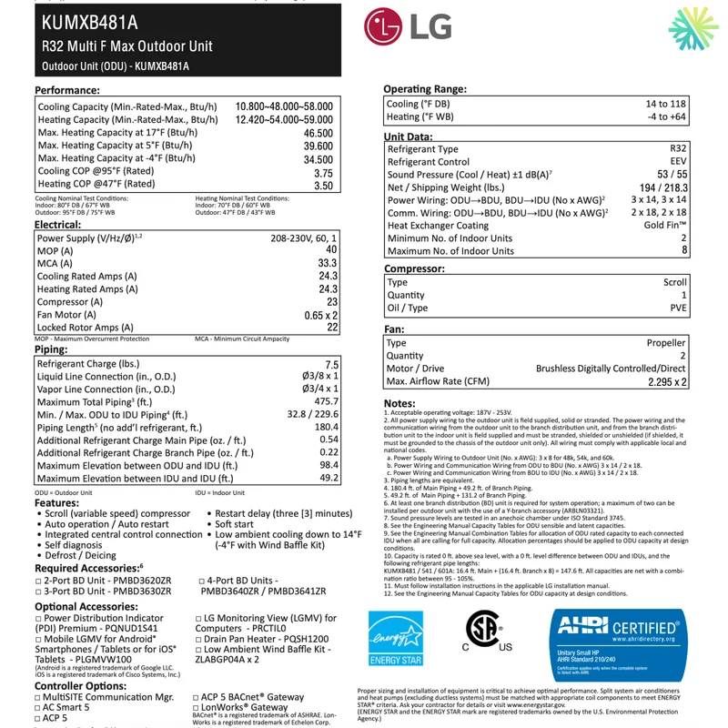 Thermopompe 8-Zone LG MULTI F R32 | Compresseur 48000 BTU