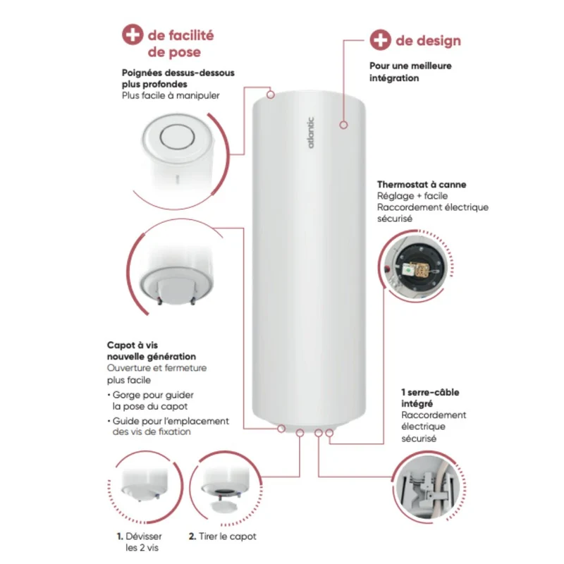 Chauffe-eau électrique vertical mural Atlantic Chaufféo+ 150 L standard