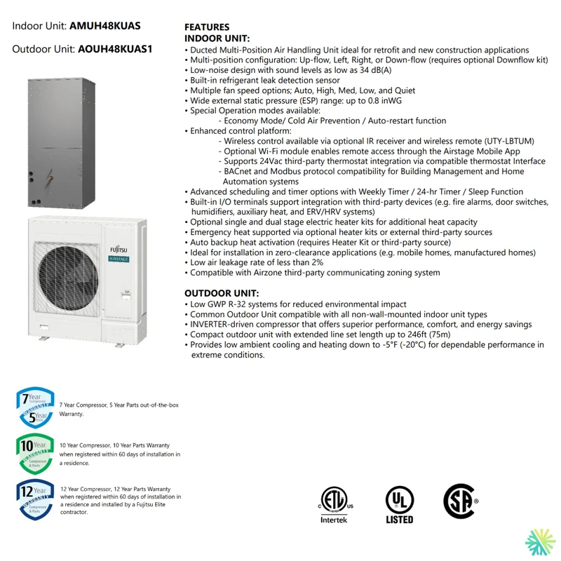 Thermopompe centrale FUJITSU CENTAURI R32 | 4 Tonnes - 48000 BTU
