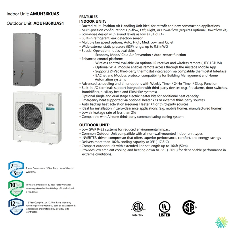 Thermopompe centrale FUJITSU CENTAURI R32 | 3 Tonnes - 36000 BTU