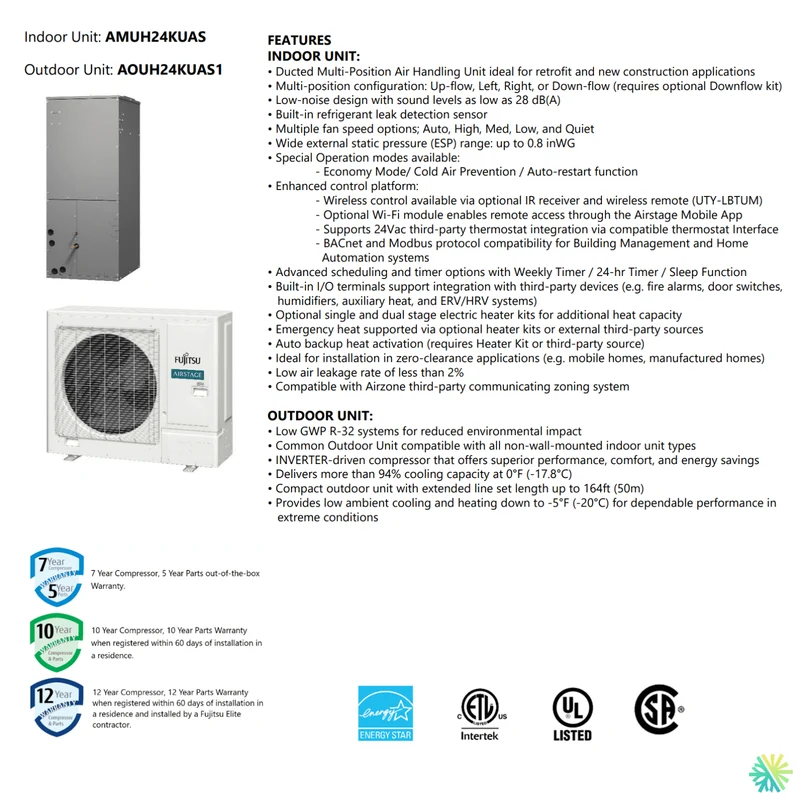 Thermopompe centrale FUJITSU CENTAURI R32 | 2 Tonnes - 24000 BTU