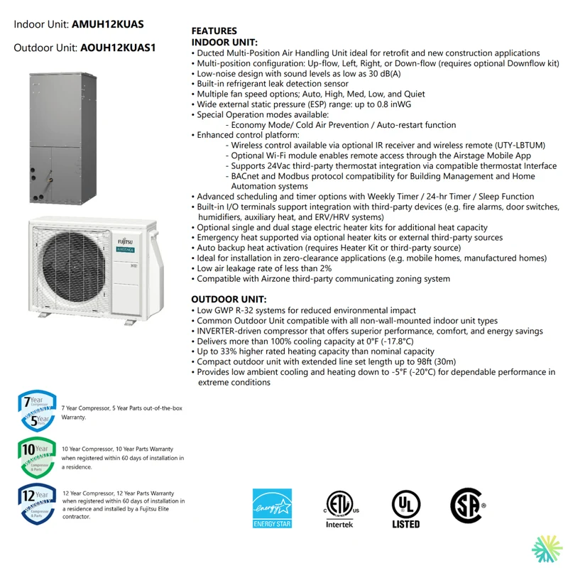 Thermopompe centrale FUJITSU CENTAURI R32 | 1 Tonne - 12000 BTU