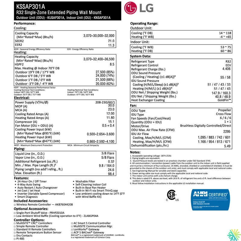 Thermopompe LG DUALCOOL R32 | 30000 BTU | Laval