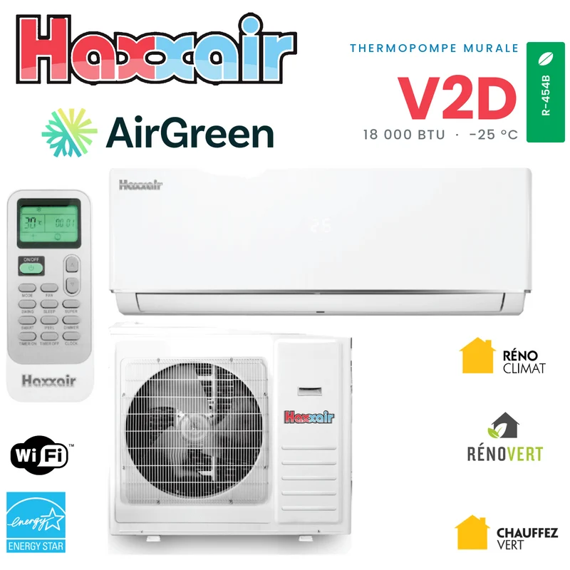 Climatiseur Mural - Thermopompe HAXXAIR V2D R-454B | 18 000 BTU