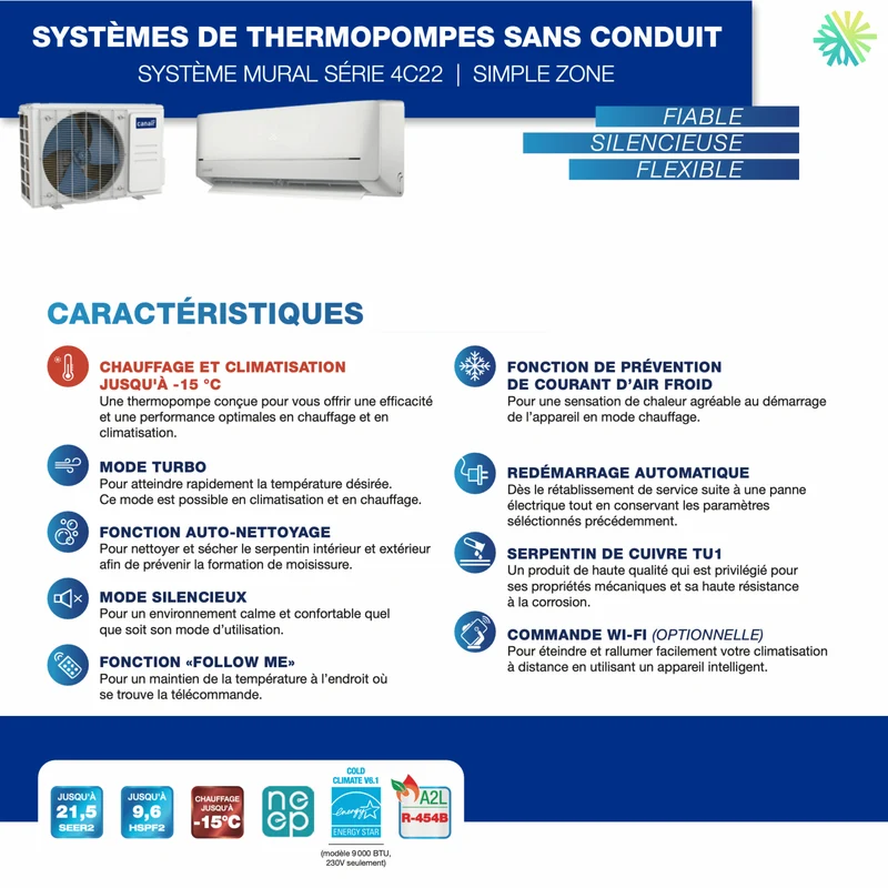 Thermopompe Murale CANAIR 4C22 | 12 000 BTU - R454B - 115V | Montréal
