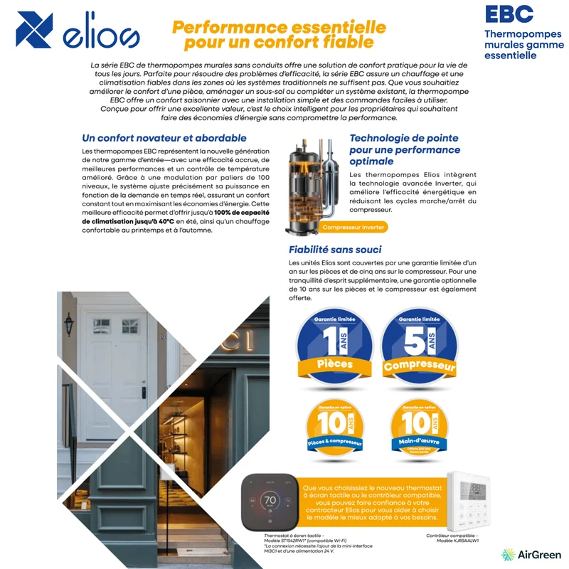 Climatiseur Thermopompe ELIOS EBC | 9 000 BTU - R454B | Laval, Montréal