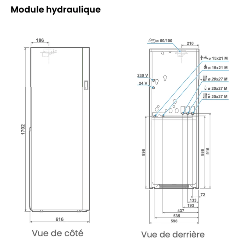 Pompe à chaleur air-eau hybride Atlantic Hybrellia 11 kW - 24 kW