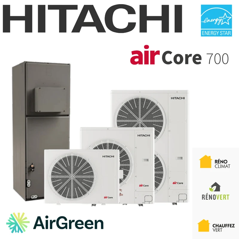 Thermopompe centrale HITACHI airCore 700 HEATFORCE | 3 Tonnes - 36 000 BTU