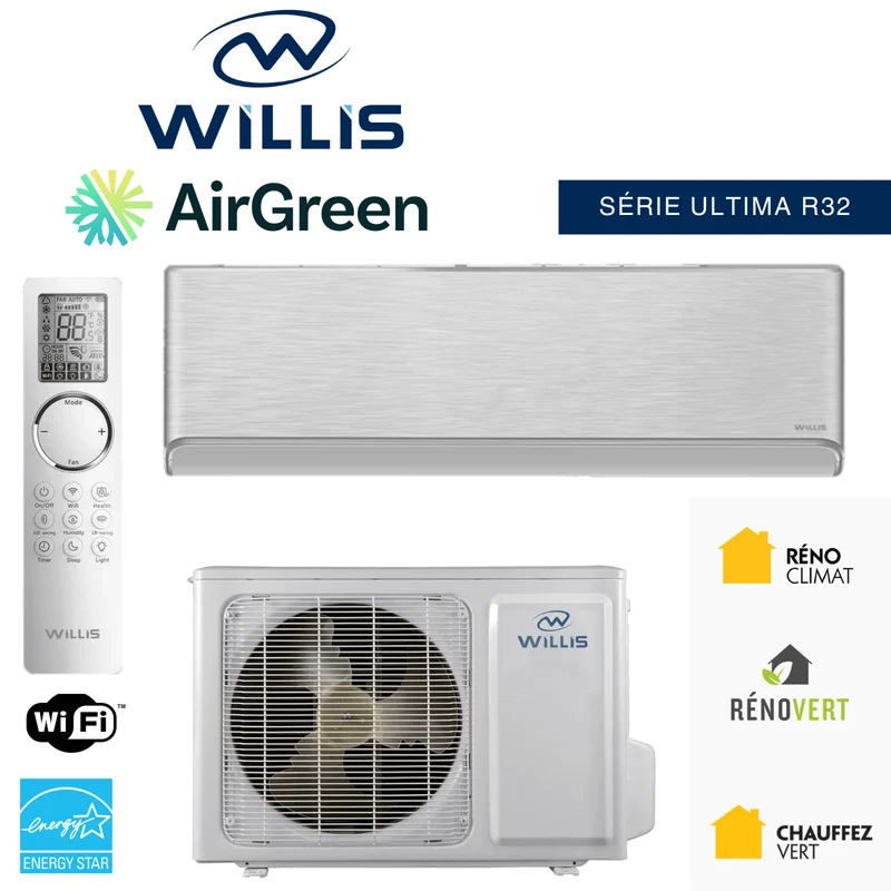 Thermopompe Murale WILLIS ULTIMA R32 | 9 000 BTU | Montréal, Laval, Rive Sud
