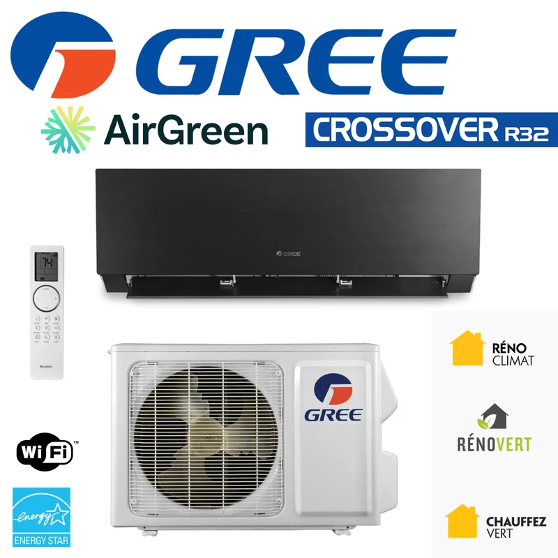 Mini Split Gree Crossover (NOIR) R32 | 24 000 BTU | Montréal, Laval, Longueuil, Rive Sud & Rive Nord