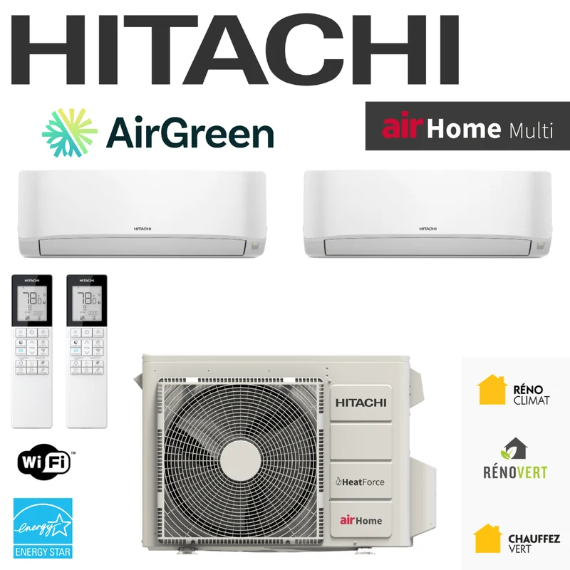 Thermopompe Murale 2-Zones HITACHI airHome Multi | Compresseur 24 000 BTU