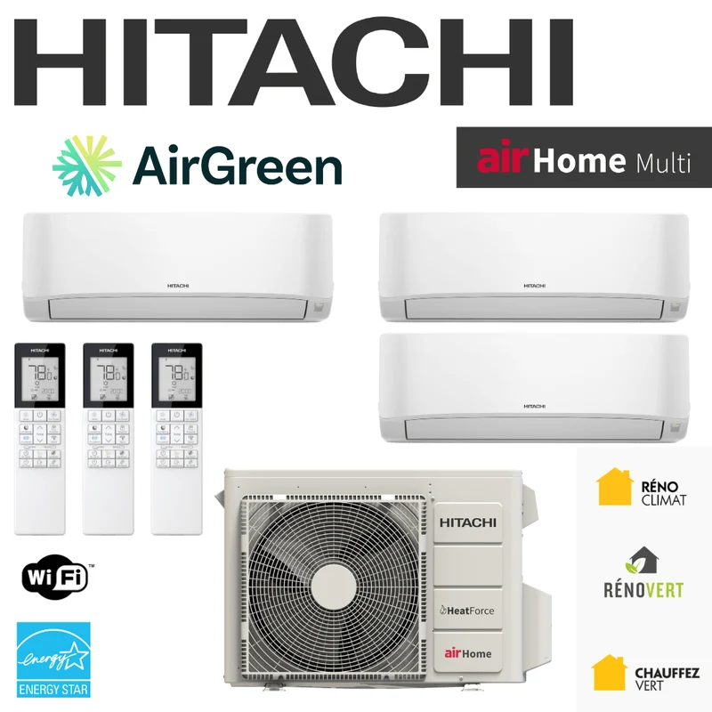 Thermopompe Murale TripleZone HITACHI airHome Multi | Compresseur 24 000 BTU