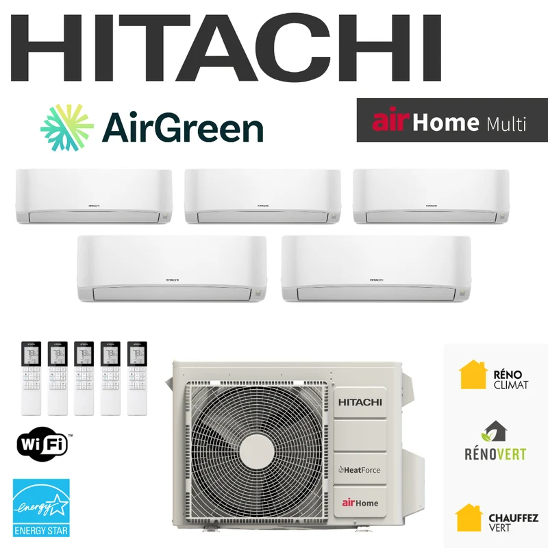 Thermopompe Murale 5-Zones HITACHI airHome Multi | Compresseur 42 000 BTU
