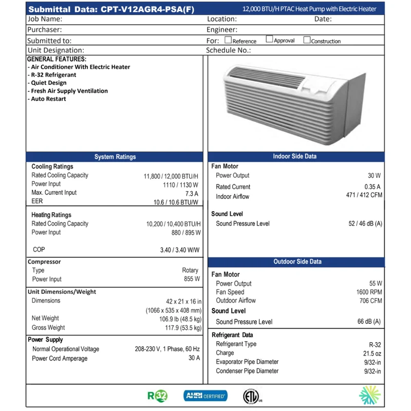 Thermopompe PTAC ForestAir R32 | 12 000 BTU | Montréal, Rive Sud, Rive Nord